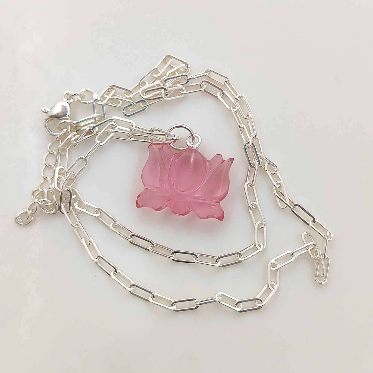 Unique Lotus Carved Pink Tourmaline Necklace Mahalaxmi Inspired Healing Crystal Jewelry- Selling Per Piece