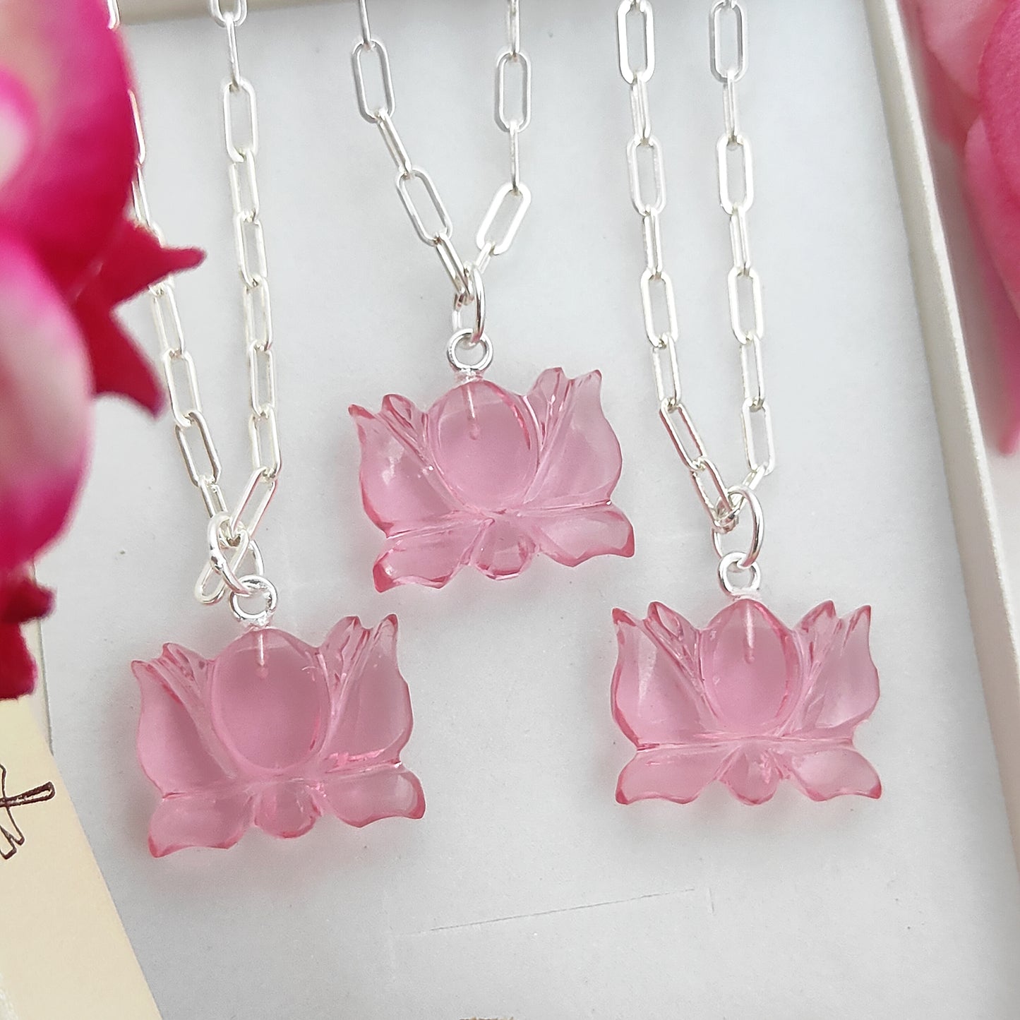 Unique Lotus Carved Pink Tourmaline Necklace Mahalaxmi Inspired Healing Crystal Jewelry- Selling Per Piece