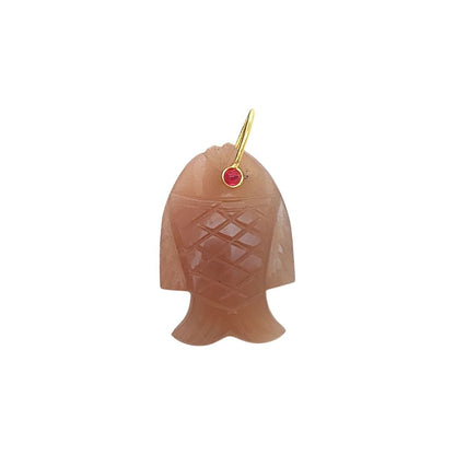 Unique Peach Moonstone Fish Pendant Hand Carved Gemstone Crystal Charm Gold Plated 925 Sterling Silver Bail Jewelry Making