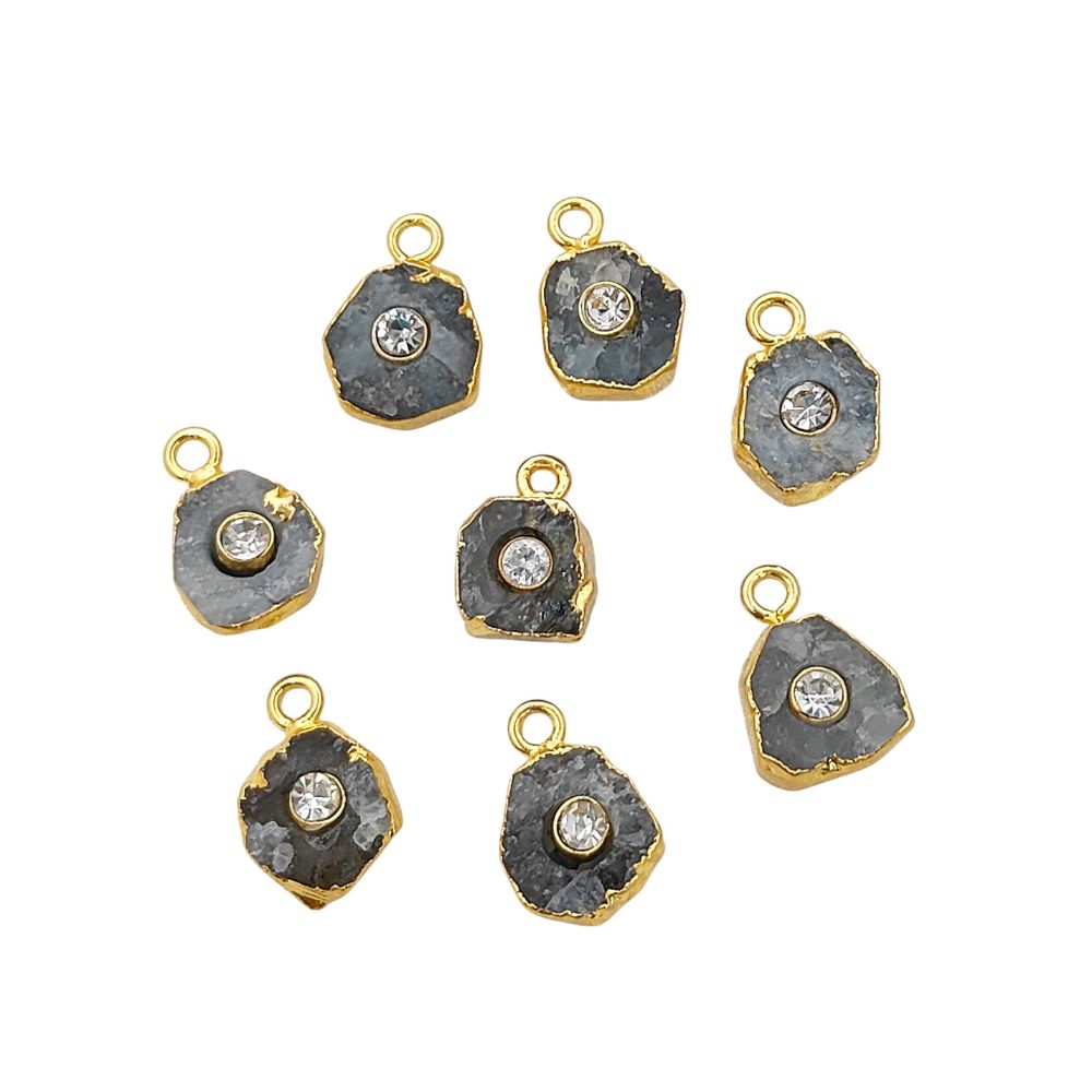 Unique Raw Aquamarine Birthstone Pendant 18k Gold Electroplated Handmade Gemstone Charm with 3mm Cubic Zirconia- Selling Per Piece