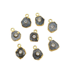 Unique Raw Aquamarine Birthstone Pendant 18k Gold Electroplated Handmade Gemstone Charm with 3mm Cubic Zirconia- Selling Per Piece