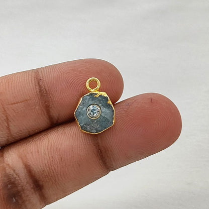 Unique Raw Aquamarine Birthstone Pendant 18k Gold Electroplated Handmade Gemstone Charm with 3mm Cubic Zirconia- Selling Per Piece