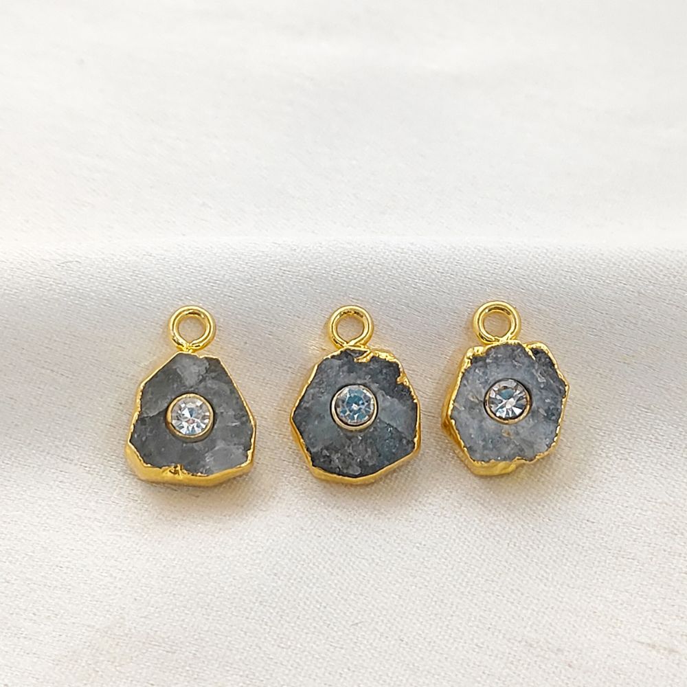 Unique Raw Aquamarine Birthstone Pendant 18k Gold Electroplated Handmade Gemstone Charm with 3mm Cubic Zirconia- Selling Per Piece