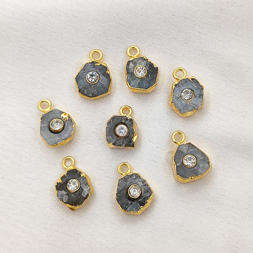Unique Raw Aquamarine Birthstone Pendant 18k Gold Electroplated Handmade Gemstone Charm with 3mm Cubic Zirconia- Selling Per Piece