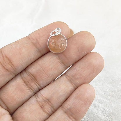 Gold Plated 925 Sterling Silver Peach Moonstone Moon Face Pendant Handmade Celestial Crystal Necklace Jewelry – Selling Per Piece
