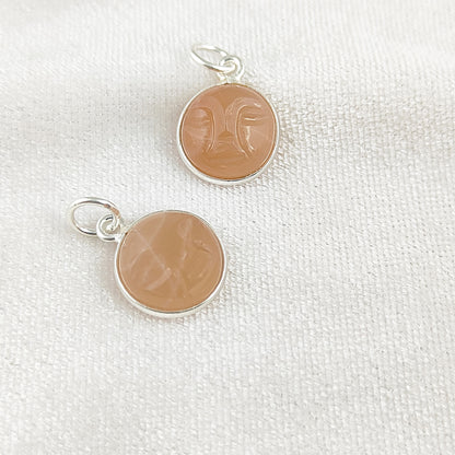 Gold Plated 925 Sterling Silver Peach Moonstone Moon Face Pendant Handmade Celestial Crystal Necklace Jewelry – Selling Per Piece