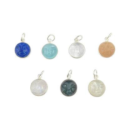 Unique Multi-Gemstone Moon Face Pendant Handmade Gold Plated Sterling Silver Necklace Charm- Selling Per Piece