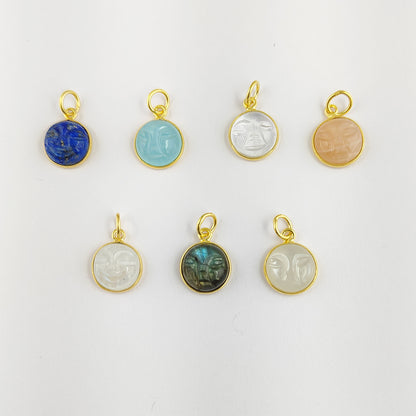 Unique Multi-Gemstone Moon Face Pendant Handmade Gold Plated Sterling Silver Necklace Charm- Selling Per Piece