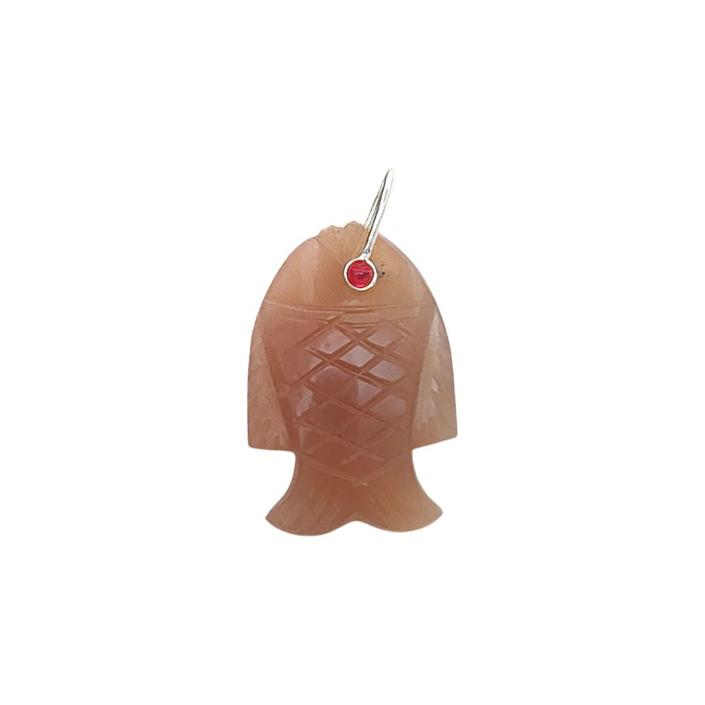 Unique Peach Moonstone Fish Pendant Hand Carved Gemstone Crystal Charm Gold Plated 925 Sterling Silver Bail Jewelry Making