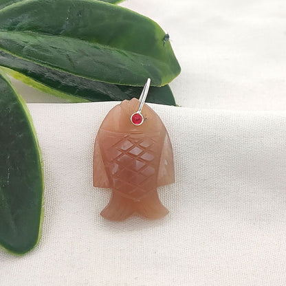 Multi Color Gemstone Fish Pendant Hand Carved Crystal Charm with Gold Plated 925 Sterling Silver Bail for Necklace Making