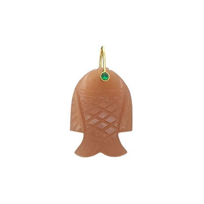Unique Peach Moonstone Fish Pendant Hand Carved Gemstone Crystal Charm Gold Plated 925 Sterling Silver Bail Jewelry Making
