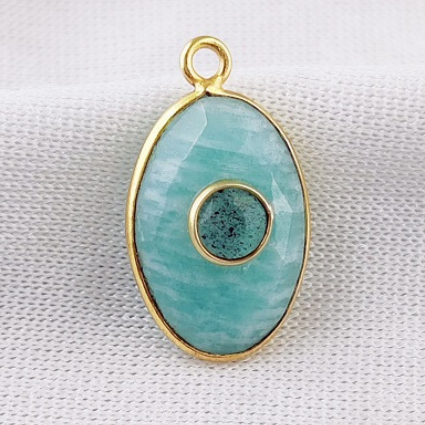 Gold-Plated Sterling Silver Amazonite & Labradorite Double Gemstone Oval Bezel Set Charm Pendant For Gift- Selling Per Piece