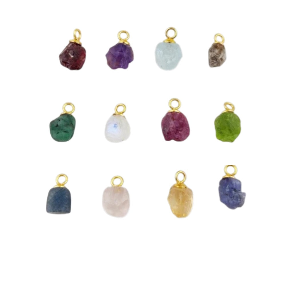 Raw Multi-Color Gemstone Pendant Charms Gold Dipped Natural Crystal Hanmade Jewelry for DIY Projects