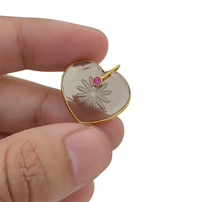 Somy Quartz Crystal Heart Pendant in 925 Sterling Silver with Engraved Design & Fancy Pinch Bail Perfect Valentine’s Day Gift- Selling Per Piece