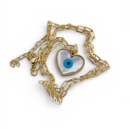 White Enamel Evil Eye Heart Necklace for Women, 18K Gold Plated Cubic Zirconia Pendant, Spiritual Protection Talisman Jewelry- Selling Per Piece