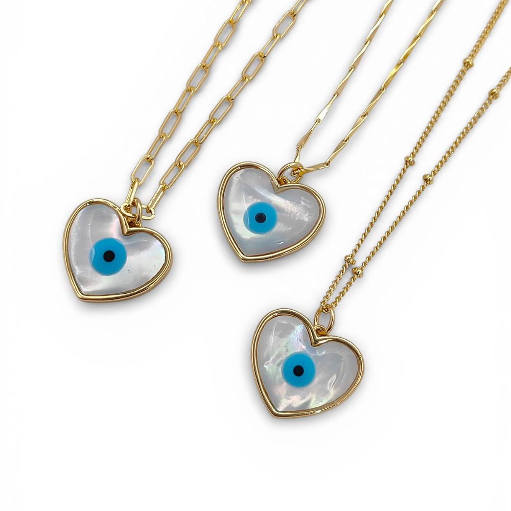 White Enamel Evil Eye Heart Necklace for Women, 18K Gold Plated Cubic Zirconia Pendant, Spiritual Protection Talisman Jewelry- Selling Per Piece