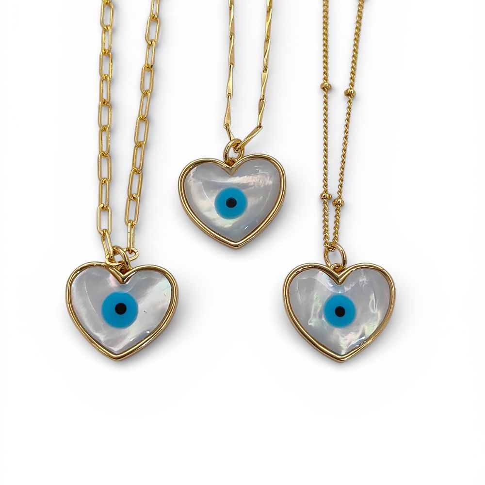 White Enamel Evil Eye Heart Necklace for Women, 18K Gold Plated Cubic Zirconia Pendant, Spiritual Protection Talisman Jewelry- Selling Per Piece