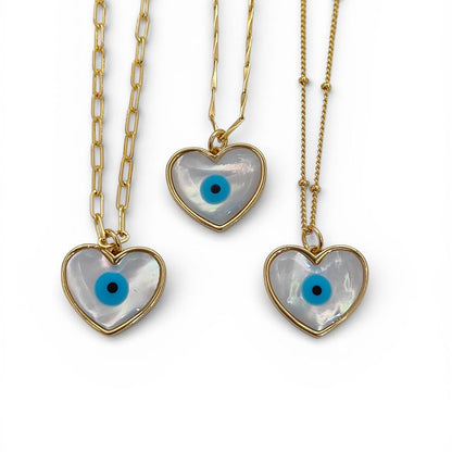White Enamel Evil Eye Heart Necklace for Women, 18K Gold Plated Cubic Zirconia Pendant, Spiritual Protection Talisman Jewelry- Selling Per Piece