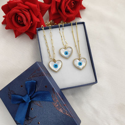 White Enamel Evil Eye Heart Necklace for Women, 18K Gold Plated Cubic Zirconia Pendant, Spiritual Protection Talisman Jewelry- Selling Per Piece