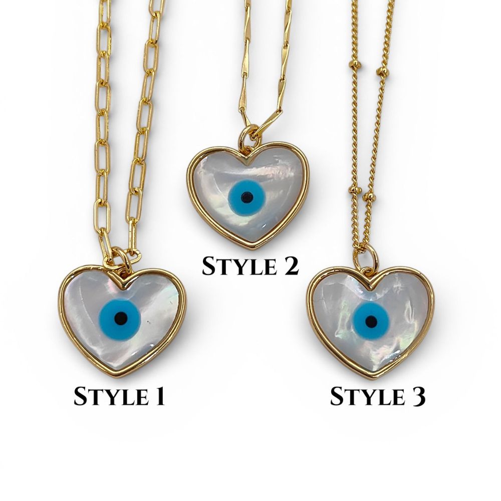 White Enamel Evil Eye Heart Necklace for Women, 18K Gold Plated Cubic Zirconia Pendant, Spiritual Protection Talisman Jewelry- Selling Per Piece