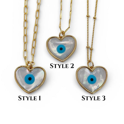White Enamel Evil Eye Heart Necklace for Women, 18K Gold Plated Cubic Zirconia Pendant, Spiritual Protection Talisman Jewelry- Selling Per Piece