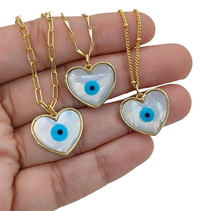 White Enamel Evil Eye Heart Necklace for Women, 18K Gold Plated Cubic Zirconia Pendant, Spiritual Protection Talisman Jewelry- Selling Per Piece
