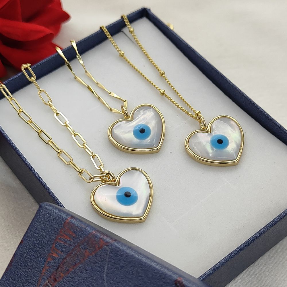 White Enamel Evil Eye Heart Necklace for Women, 18K Gold Plated Cubic Zirconia Pendant, Spiritual Protection Talisman Jewelry- Selling Per Piece