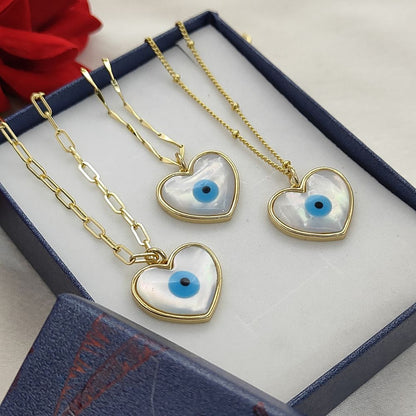 White Enamel Evil Eye Heart Necklace for Women, 18K Gold Plated Cubic Zirconia Pendant, Spiritual Protection Talisman Jewelry- Selling Per Piece