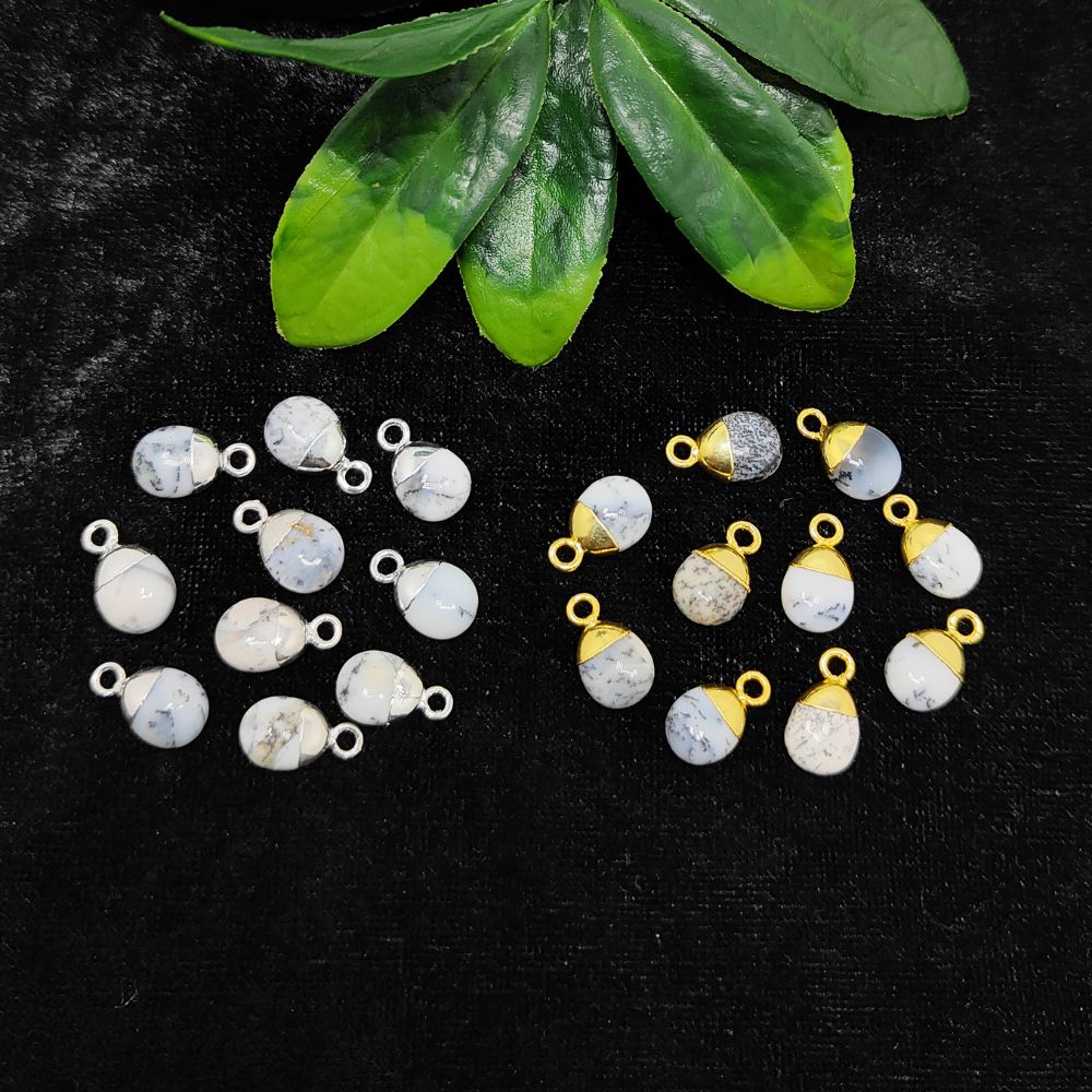 White Howlite Crystal Pendant 8–10mm Spike Charm Gemstone with Gold/Silver Electroplated Cap for Necklace Bracelet Supplies