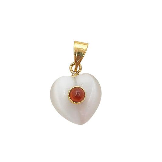 White Monalisa Double Heart Pendant Charm Smooth Polished Gemstone with Gold Plated Bail for DIY Necklace and Jewelry Making– Selling Per Piece