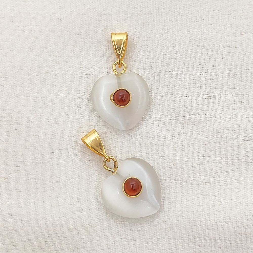 White Monalisa Double Heart Pendant Charm Smooth Polished Gemstone with Gold Plated Bail for DIY Necklace and Jewelry Making– Selling Per Piece
