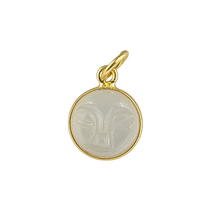 Carved White Moonstone Moon Face Pendant in Gold Plated Sterling Silver Handmade Spiritual Healing Gemstone Necklace – Selling Per Piece