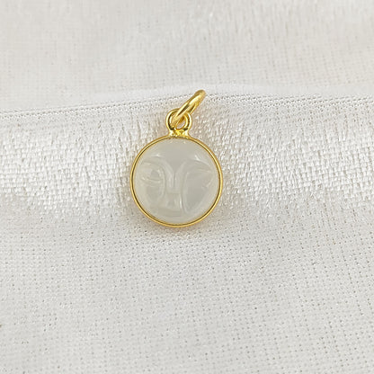 Carved White Moonstone Moon Face Pendant in Gold Plated Sterling Silver Handmade Spiritual Healing Gemstone Necklace – Selling Per Piece