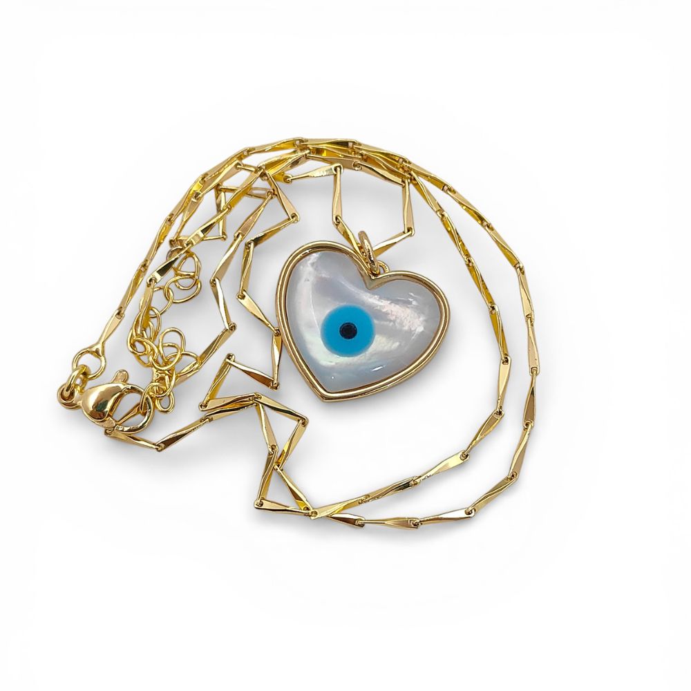 White Enamel Evil Eye Heart Necklace for Women, 18K Gold Plated Cubic Zirconia Pendant, Spiritual Protection Talisman Jewelry- Selling Per Piece