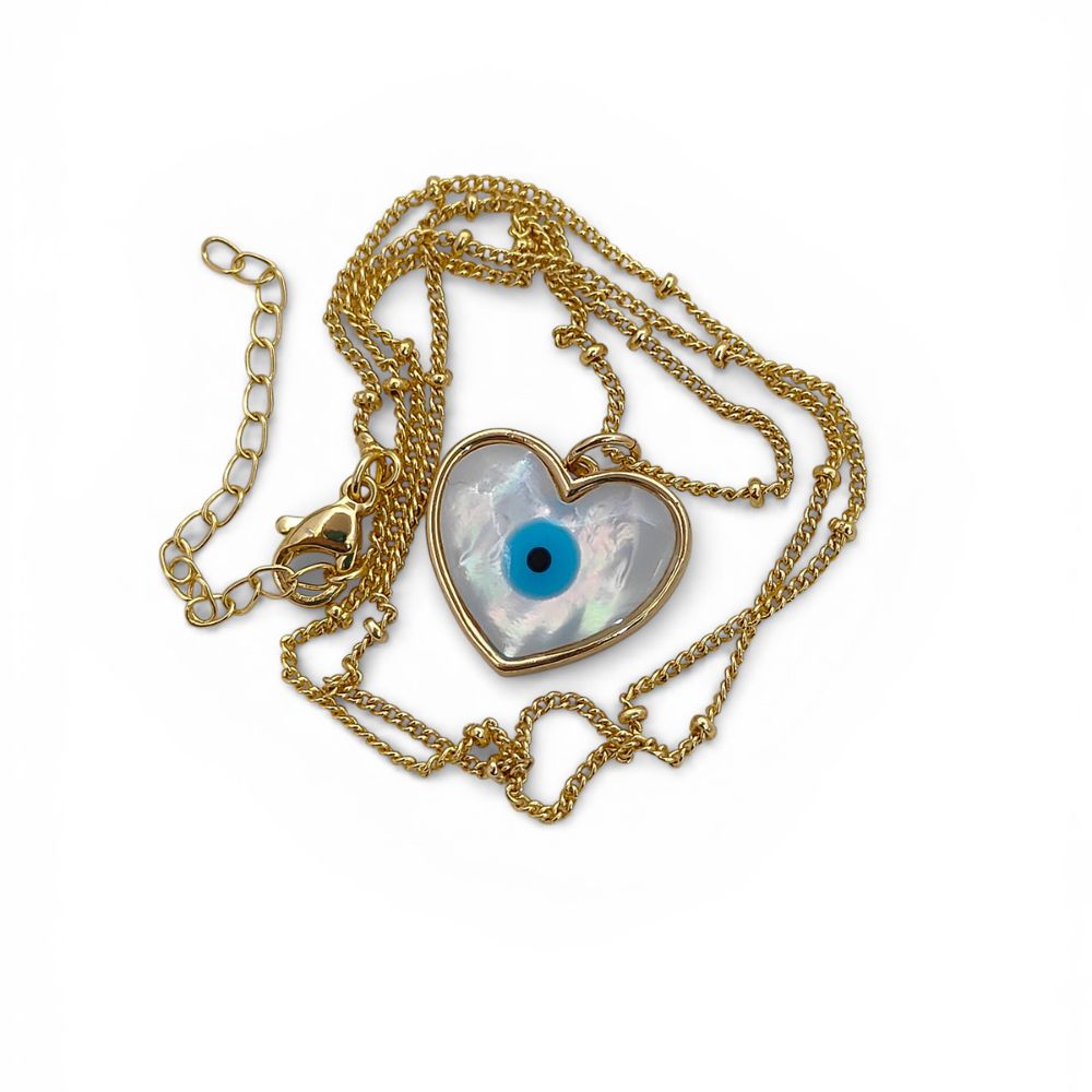 White Enamel Evil Eye Heart Necklace for Women, 18K Gold Plated Cubic Zirconia Pendant, Spiritual Protection Talisman Jewelry- Selling Per Piece