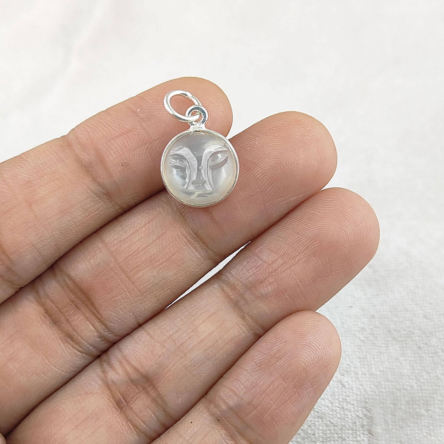 Carved White Moonstone Moon Face Pendant in Gold Plated Sterling Silver Handmade Spiritual Healing Gemstone Necklace – Selling Per Piece