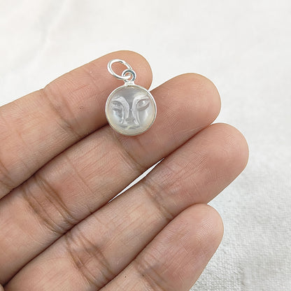 Carved White Moonstone Moon Face Pendant in Gold Plated Sterling Silver Handmade Spiritual Healing Gemstone Necklace – Selling Per Piece