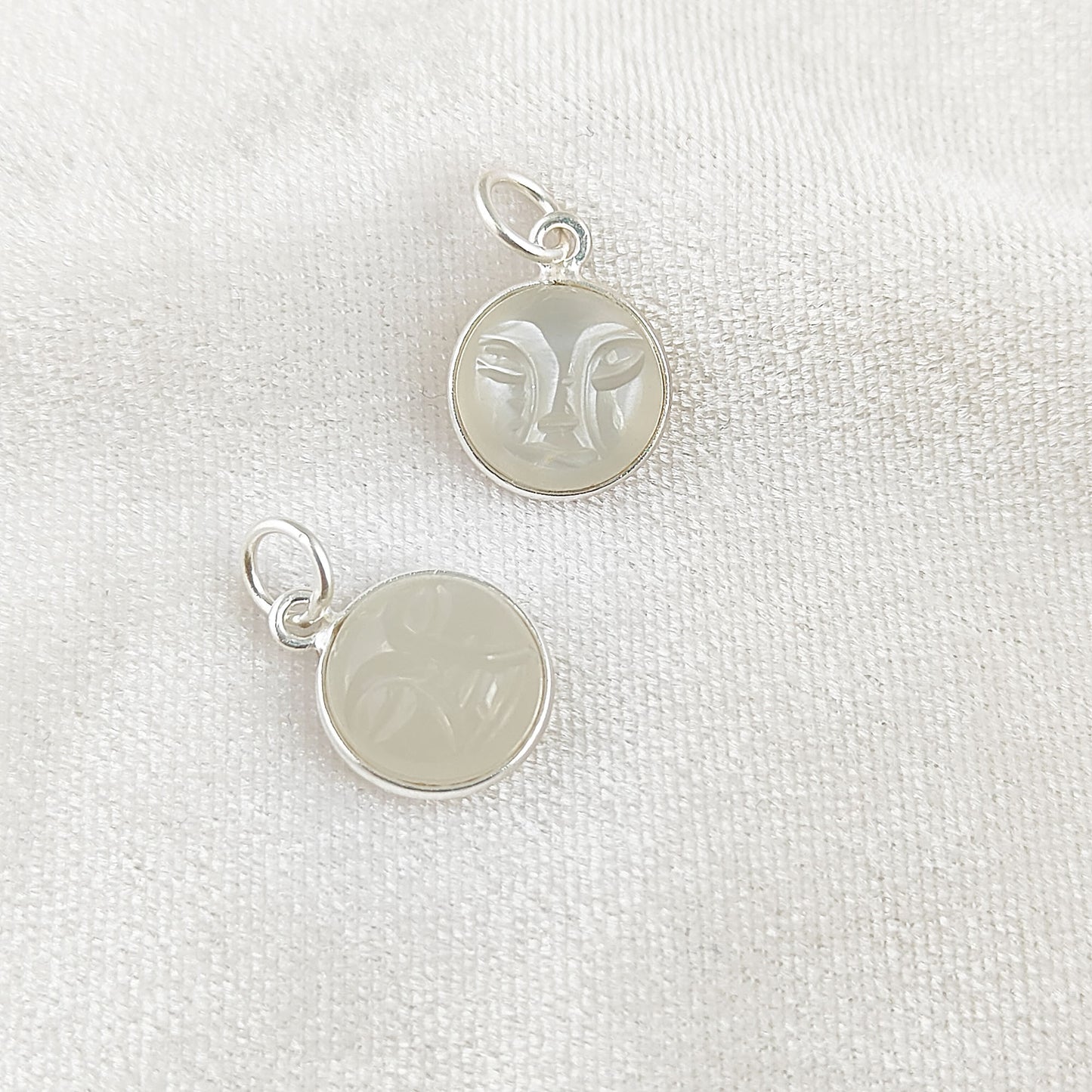 Carved White Moonstone Moon Face Pendant in Gold Plated Sterling Silver Handmade Spiritual Healing Gemstone Necklace – Selling Per Piece