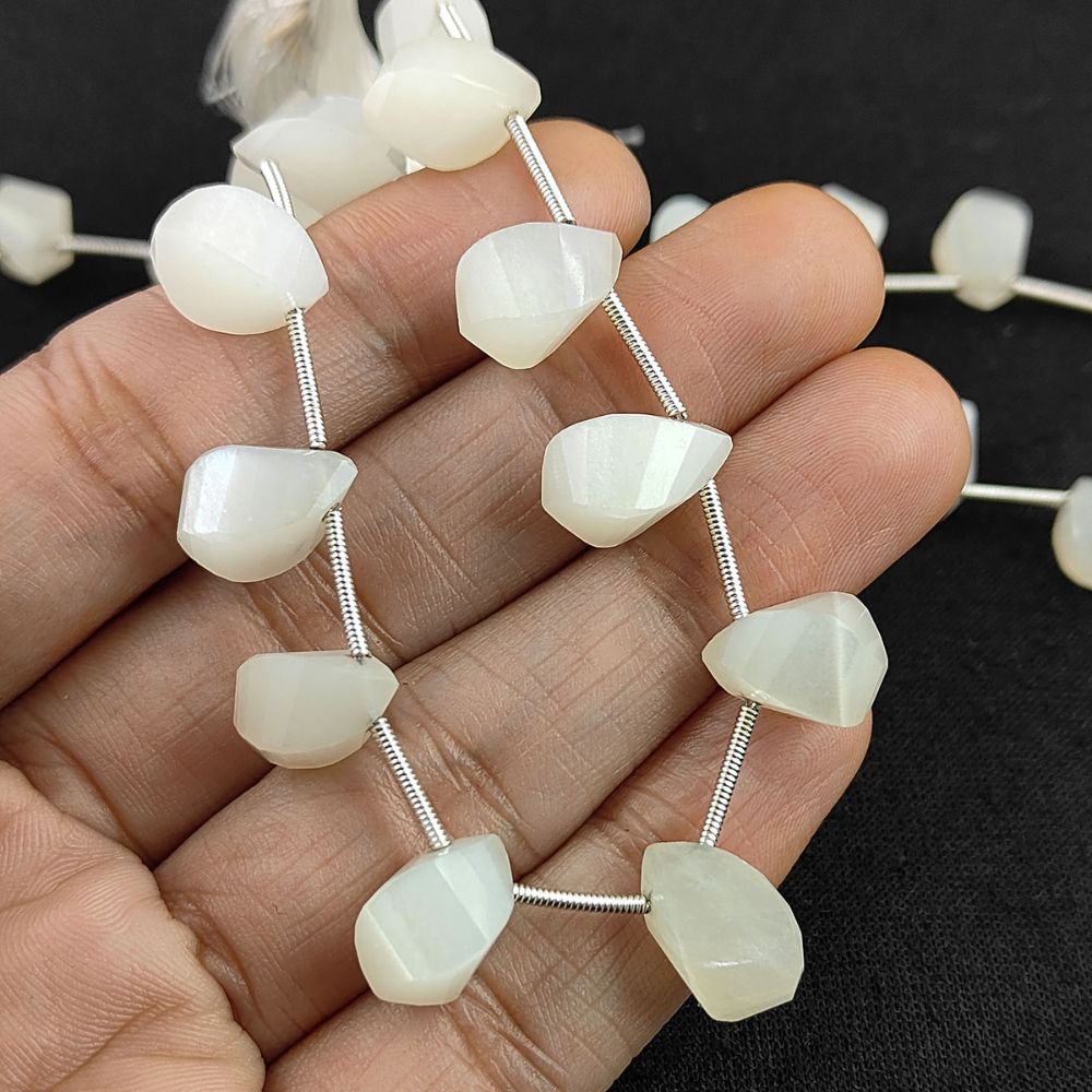 Moonstone Faceted Briolette Beads – Unique Twisted Drop Shape with Iridescent Glow