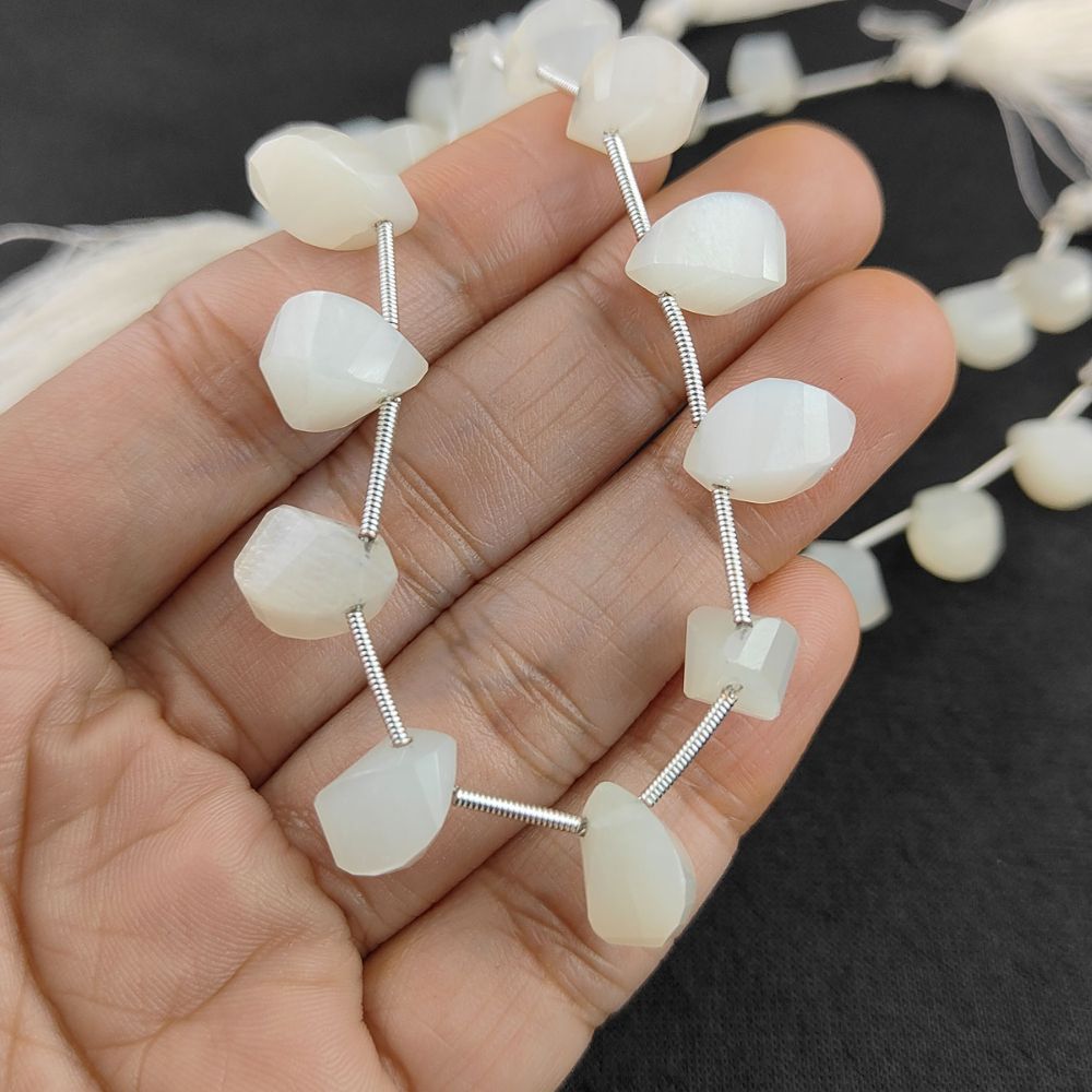 Natural White Moonstone Briolette Beads – Twisted Faceted Drops for Handmade Jewelry