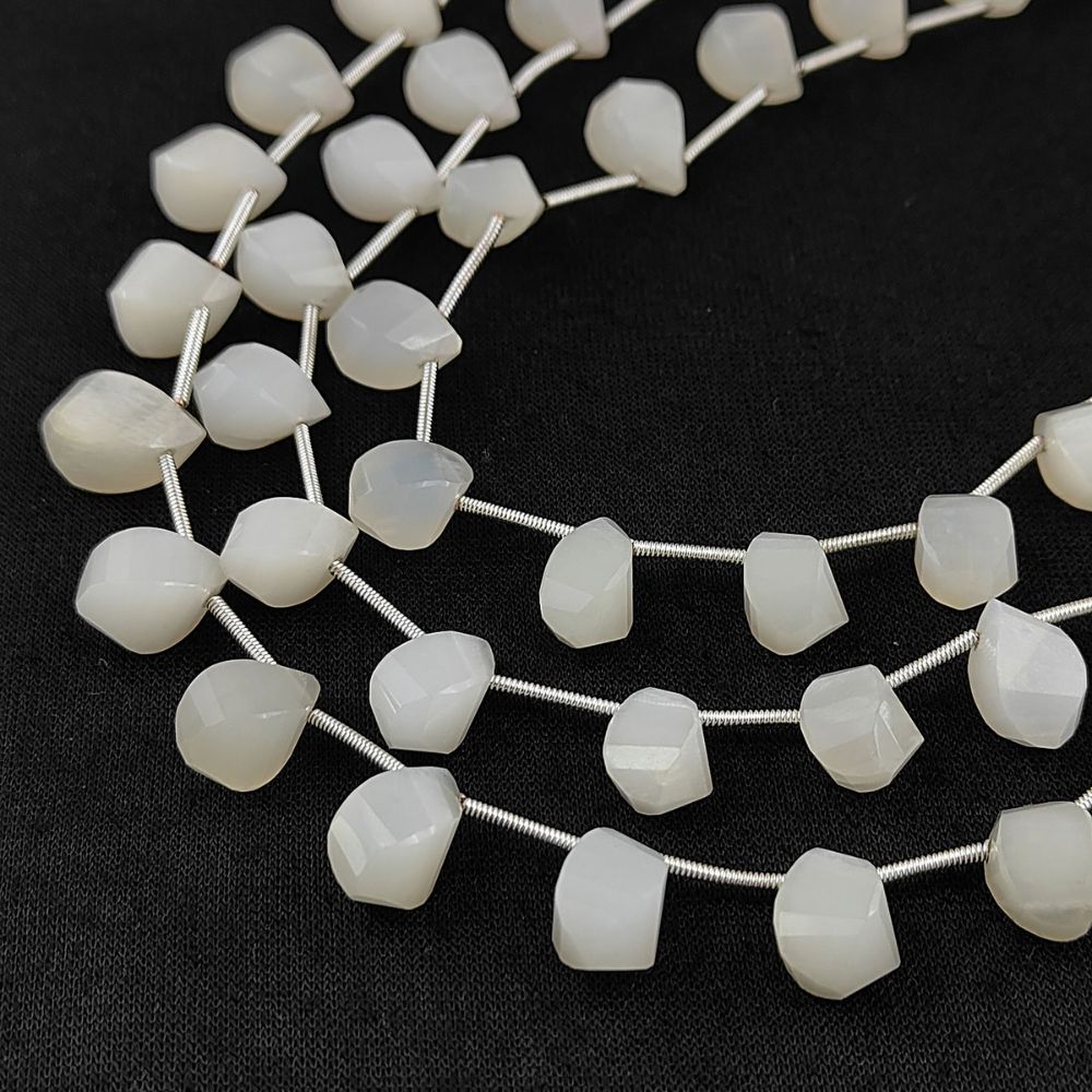 Faceted White Moonstone Briolette Beads – Stunning Twisted Drops for Elegant Jewelry