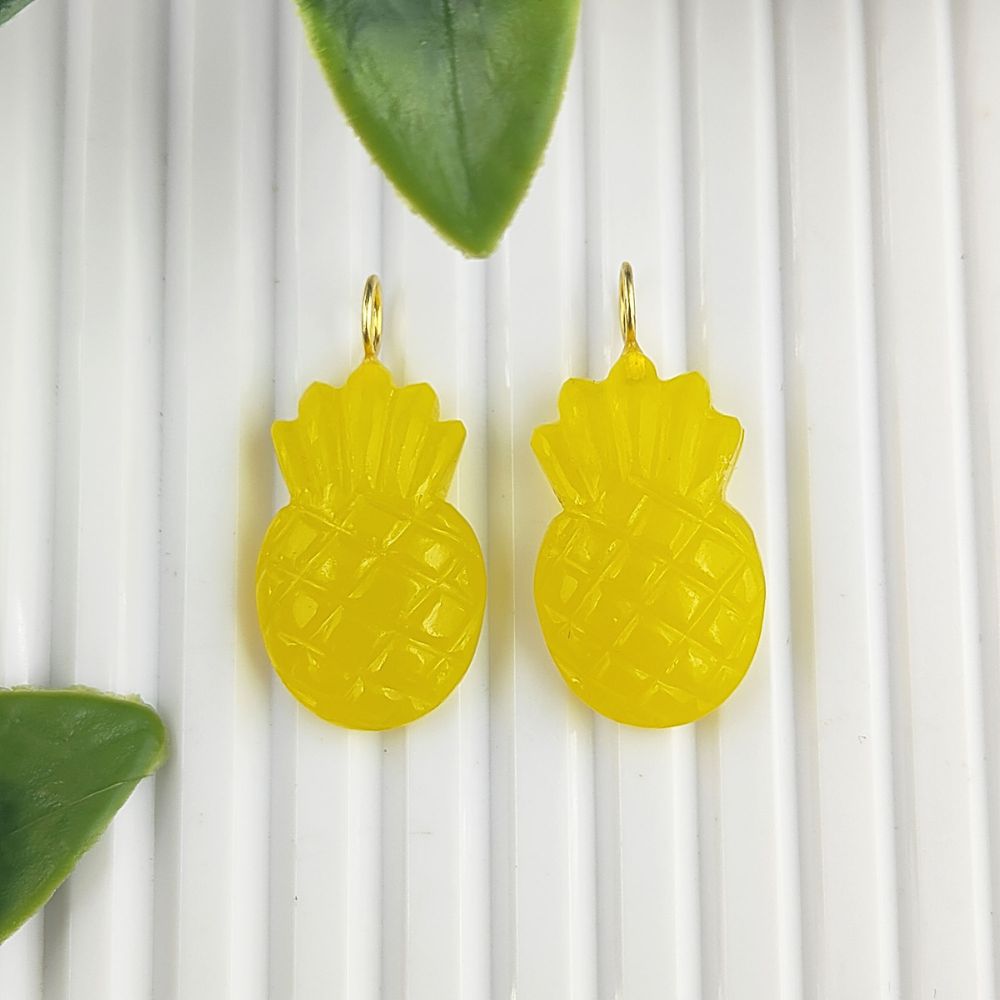 Yellow Chalcedony Pineapple Charm Pendant Natural Gemstone Tropical Fruit Jewelry in Gold Plated Sterling Silver- Selling Per Piece