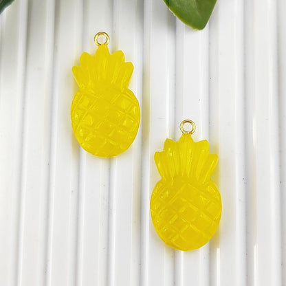 Yellow Chalcedony Pineapple Charm Pendant Natural Gemstone Tropical Fruit Jewelry in Gold Plated Sterling Silver- Selling Per Piece