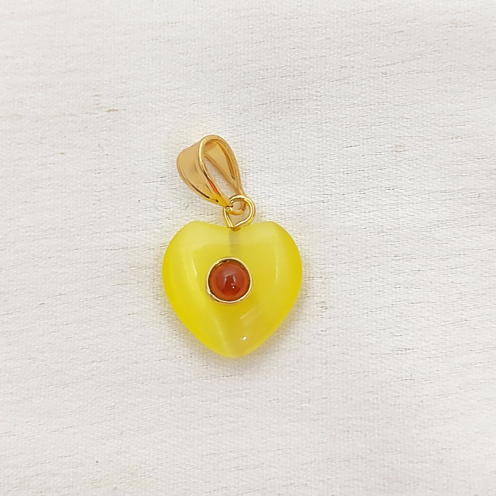 Yellow Monalisa Double Heart Pendant Charm Smooth Polished Gemstone Hearts with Durable Gold Plated Bail Ideal for DIY Necklace– Selling Per Piece