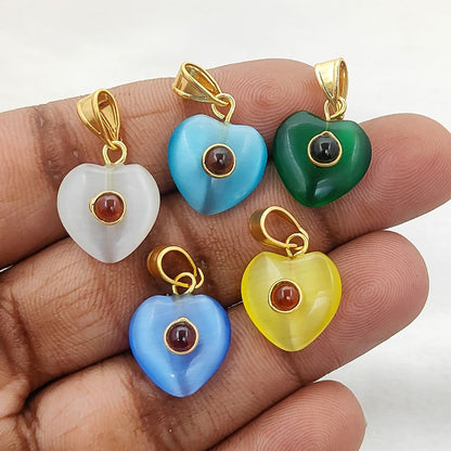 Yellow Monalisa Double Heart Pendant Charm Smooth Polished Gemstone Hearts with Durable Gold Plated Bail Ideal for DIY Necklace– Selling Per Piece