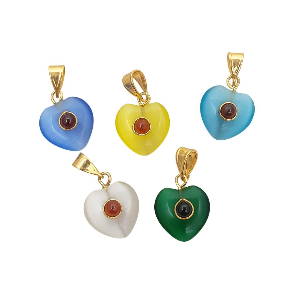 Yellow Monalisa Double Heart Pendant Charm Smooth Polished Gemstone Hearts with Durable Gold Plated Bail Ideal for DIY Necklace– Selling Per Piece