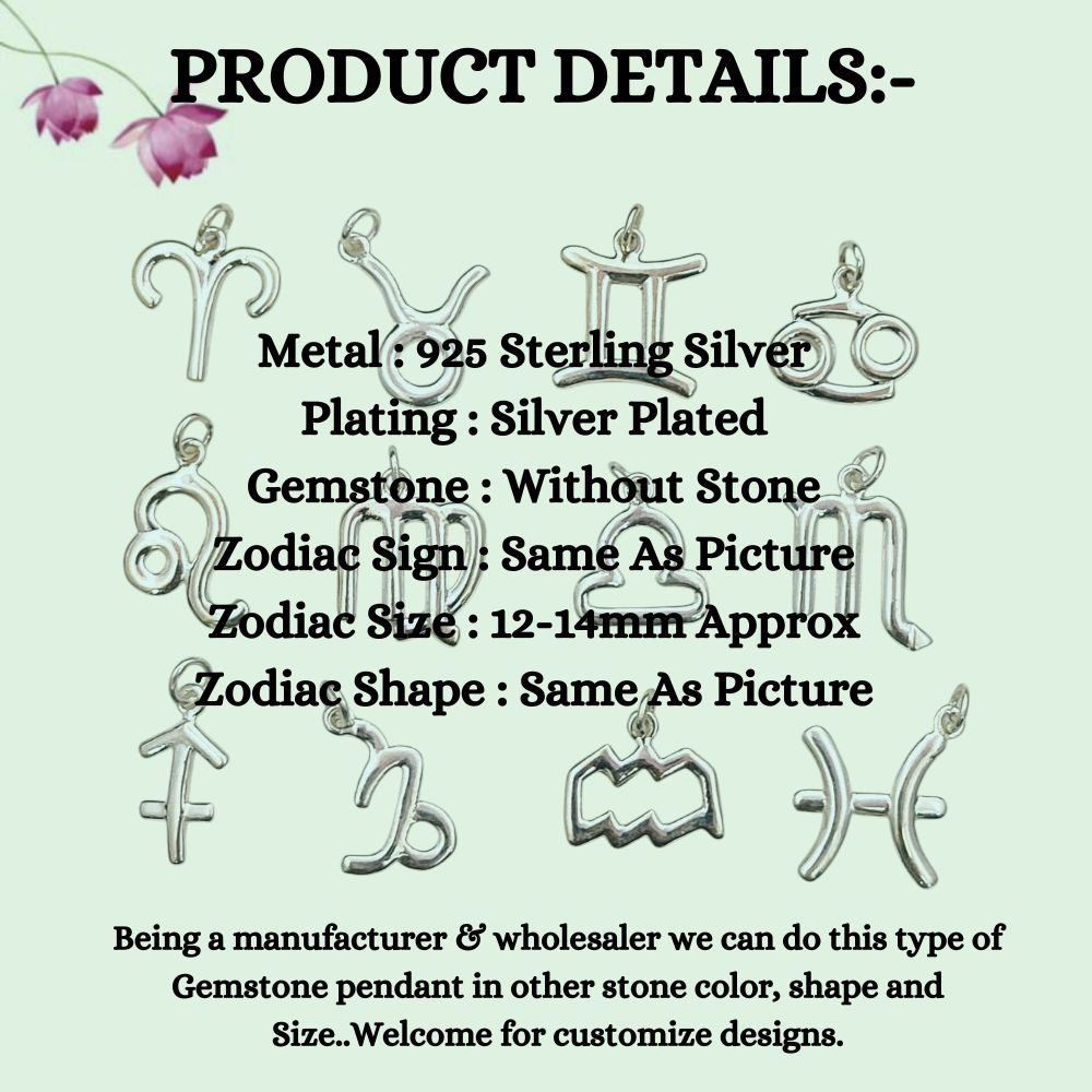Zodiac Sign Pendant in 925 Sterling Silver Handmade Astrology Charm for Jewelry Making – Selling Per Piece