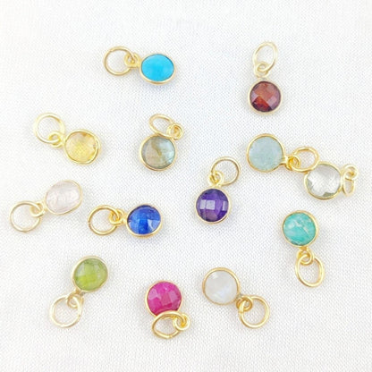 Rainbow Moonstone Pendant Handmade 6mm Round Faceted Gemstone Necklace Charm in Gold Vermeil & Sterling Silver- Selling Per Piece