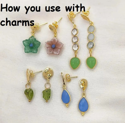 18K Gold Plated Textured Stud Connector Charms for DIY Earrings Handmade Dangle Earring Findings- Selling Per Pair (14x7mm)