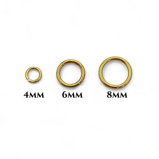 DIY Jewelry Findings Gold Plated Anti Tarnish Open Jump Rings, O Shape Connectors in 4mm, 6mm, 8mm for Handmade Jewelry Making- Selling By 50 Pcs Set